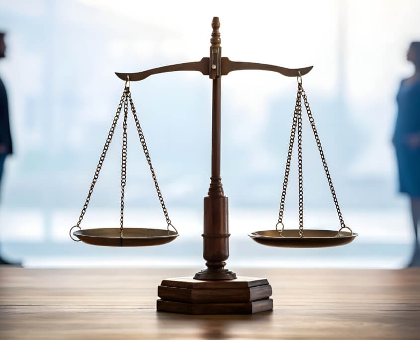 The scales of justice, representing the legal balance sought during a maintenance calculation after divorce to ensure equitable financial support.